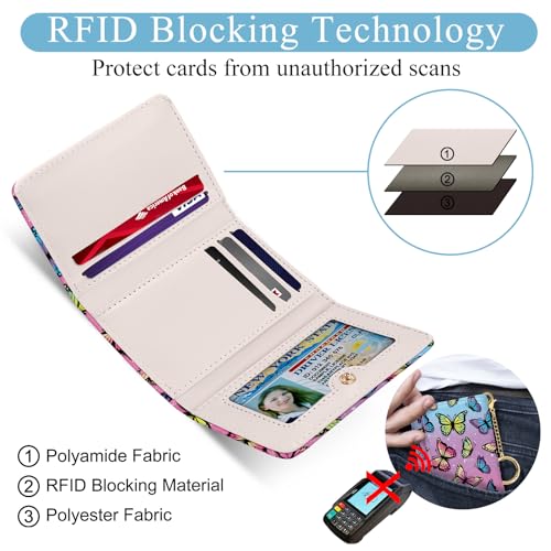 Image of Jogjam Womens Wallet, Butterfly Small Slim RFID Blocking Card Wallets, Cute Trifold PU Leather Card Holder Wallet Organizer, Mini Pocket Cash Wallet with 7 Card Slot ID Window for Girls Ladies