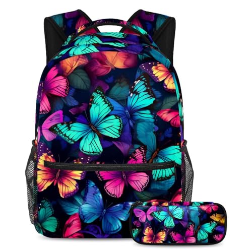 Cartables de grande capacité pour soulager le dos des ados avec trousse scolaire motif papillons