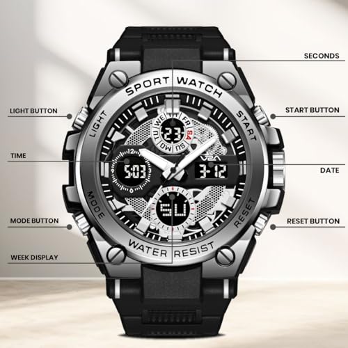 Image of V2A Stryke-TERRAX 5220 Analog-Digital Sports Watch for Men | Bold 3D Dial Design | 50M Waterproof Quartz Watch with Alarm, Stopwatch, Day-Date & Backlight | Rugged Everyday Performance