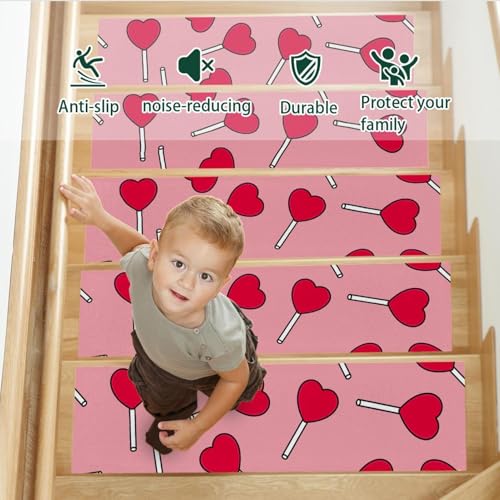 Tapis d'escalier antidérapant rose pour sécuriser vos marches en bois Candy Love x15 - 4