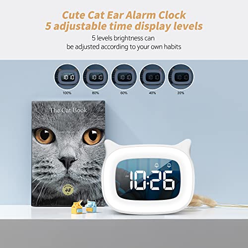 Smouping Kids Alarm Clock With Night Light Stepless Dimming,Cute Cat Ear Digital Clock For Boys And Girls,5 Minute Alarm,Ok To Wake Up Children(White) #TOP2