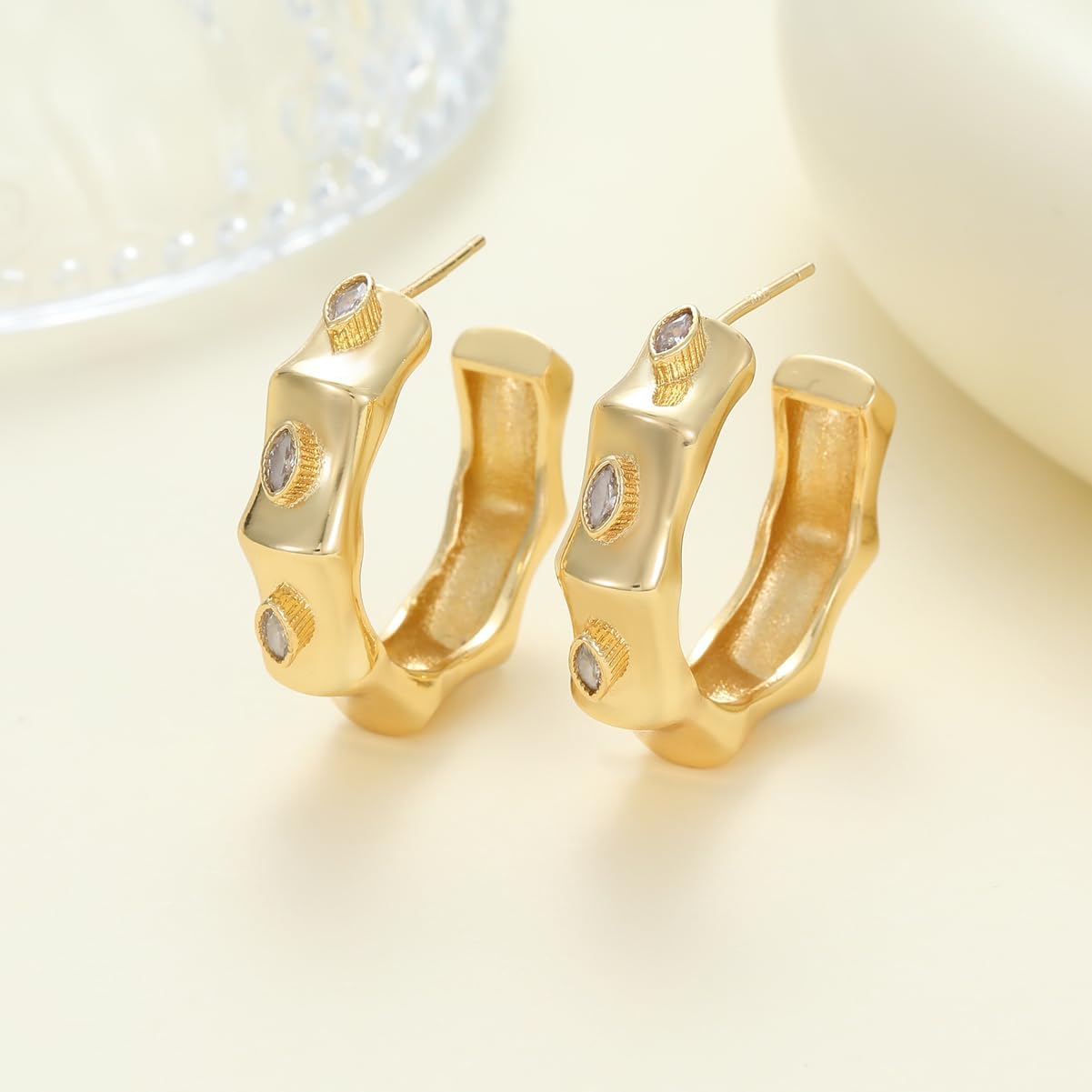 3 Pair Hoop Earrings Set for Women Office Lady Housewife Bridesmaid Girl Students, Lightweight Hypoallergenic Chunky Open Hoops Stud Earrings Handmade Drop Dangle Earrings for Birthday Wedding Anniversary Christmas New Year Valentine’s Mother’s Day