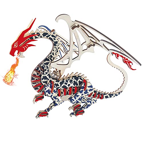 SJD Flying Dragon 3D Wooden Puzzles Adults and Kids - Realistic 3D Dragon Puzzle Wood Model Kit Arts and Crafts Adults Hard Puzzles Adults Gifts Men Women Collection Decoration（62 Pcs）