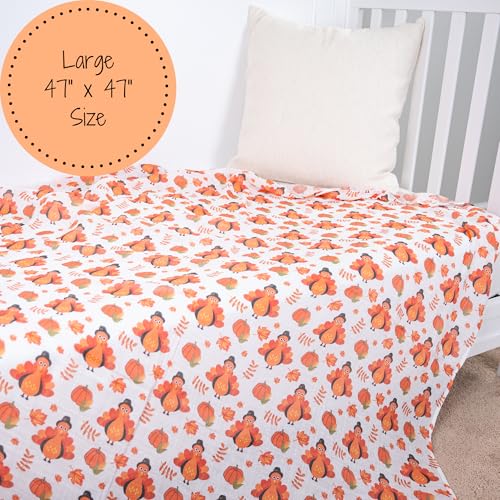 Image of LollyBanks Muslin Swaddle Blankets, 100% Cotton Baby Blanket 47 x 47 Inches, Large Baby Swaddles, Neutral Muslin Blankets for Boys and Girls, Thanksgiving Day Newborn Essentials (Turkey Print)