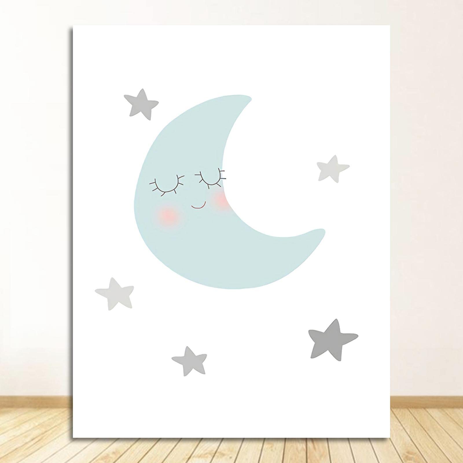 Niño Póster Impresión Arte de la pared Pintura en lienzo Nórdico Niños Decoración Imagen Bebé Dormitorio Decoración Luna Estrella Nube Guardería Citas 50x70cm (20x28in) x3 Sin marco