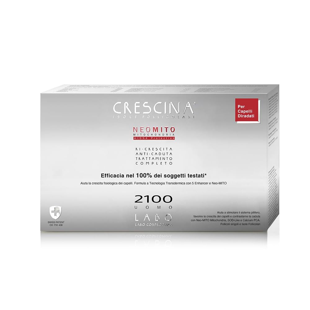 Crescina Transdermic NEO MITO Wyspy Pęcherzykowe Podwójne leczenie do ponownego wzrostu i zapobiegania wypadaniu włosów 2100 mężczyzn 20 fiolek (10 + 10)