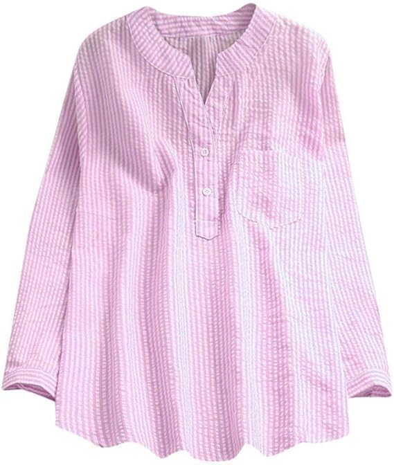 ameeha Casual Women Stripe Long Sleeve Casual Loose Tunic Tops Clothing T Shirt Blouse Ladies Summer Autumn Long Sleeve Leisure Tops-picture-22