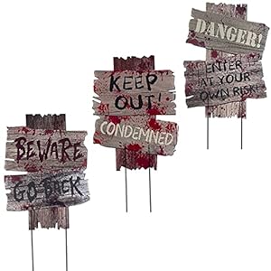 Joycabin Halloween Gartenschild Dekoration, Warnung Straßenschild mit Einsätzen, Halloween Wegweiser aus Karton Friedhofsdekoration Requisiten, für Outdoor Spukhaus Rasen Yard Dekoration(3 Stück)