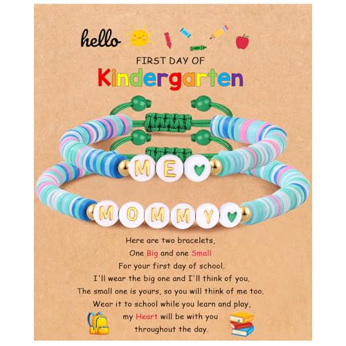 Image of First Day of School Gift Kindergarten Prek Bracelet Mommy and Me Bracelets Back to School Gifts Adjustable Cross Bracelets for Kids Girls Boys Jewelry Gift
