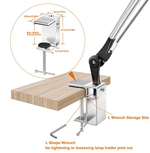Ebyphan Metal Architect Led Desk Lamp,Adjustable Swing Arm Task Lamp,Dimmable Drafting Table Lamp With Clamp,3 Levels Light Switch,Modern Touch Control,12W,Silver #TOP6