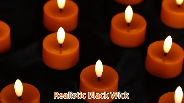 Image of 24 Pack Orange Flameless Tealight Candles Battery Operated Tea Lights, Realistic Flickering Fake LED Tealights Candles, 3D Wick LED Tea Lights for Halloween, Festival, Party, Home Decor