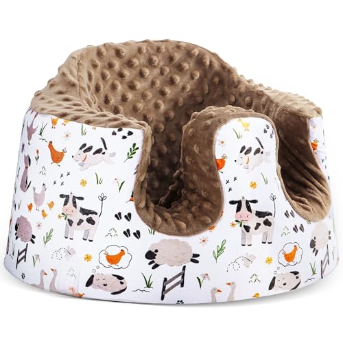 Image of BOMOLOUR Seat Cover Compatible with Bumbo and Nuby Seat, Removable Breathable Baby Floor Seat Cover for Boys and Girls, Seat Not Included (Brown Farm)