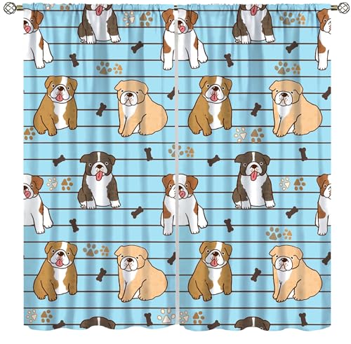Dog Paw Print Blackout Curtains for Bedroom,Cartoon Blue Cute Pet Cute Dog Animal Bone Paw Prints Window Drapes Print for Boys Girls Living Room Kennel Pet Room 72x63in