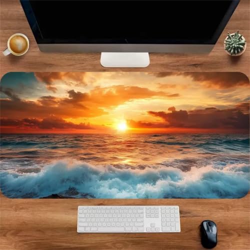Tapis de souris gaming XXL 1000x500mm mer coucher du soleil avec base antidérapante bureau PC