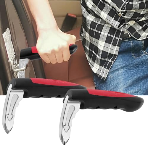 2 Pack Vehicle Support Handle Portable 2 in 1 Multifunction Car Door Latch Assist Grab Bar with Glass Breaker, Automotive Car Handle Assist for Elderly and Emergency Tool (2, Red)