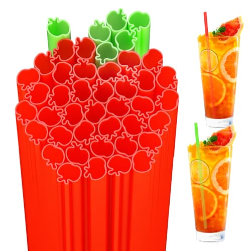 Potchen 100 Apple Shape Plastic Disposable Drinking Straws Bulk