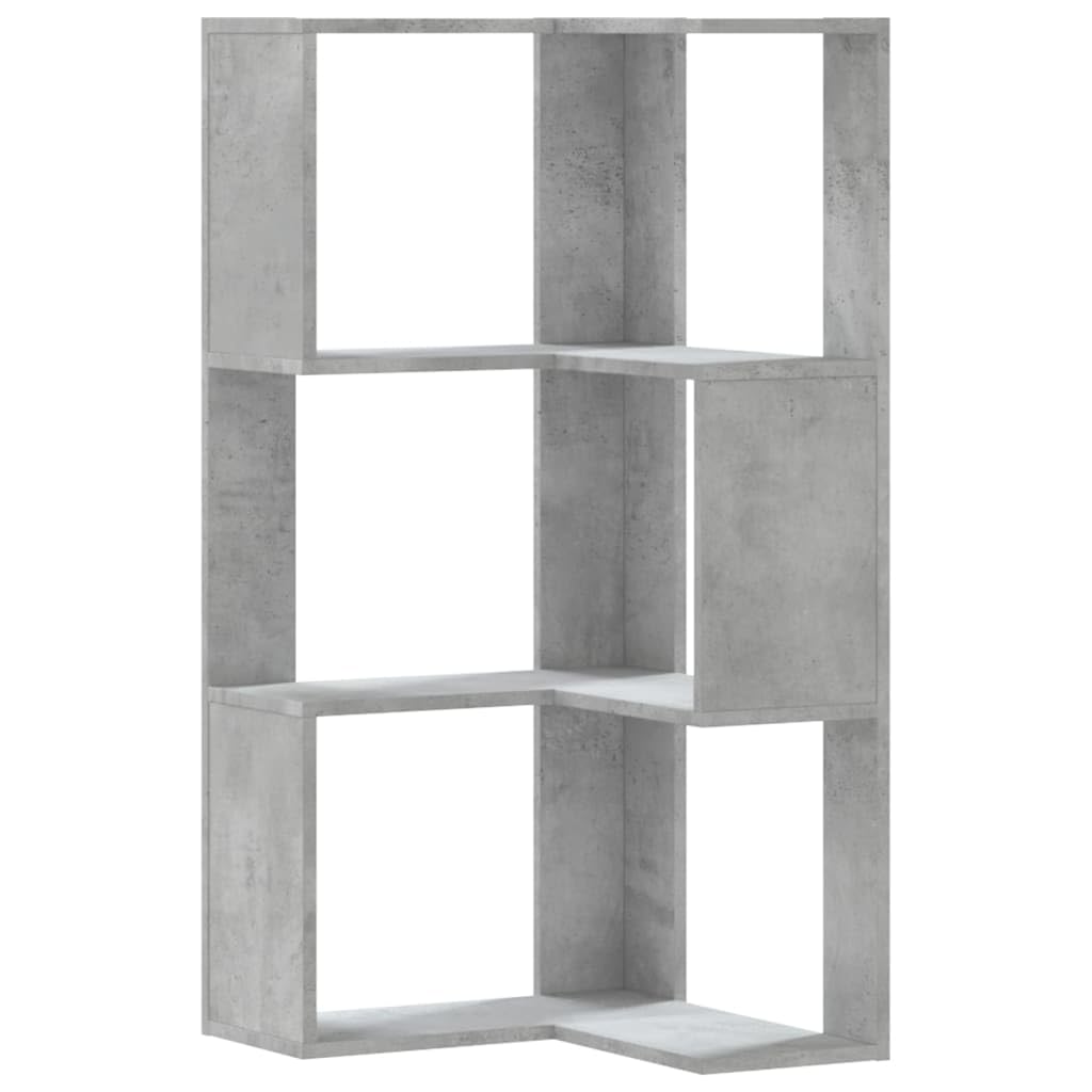 vidaXL Libreria angolare a 3 livelli, grigio cemento legno di ingegneria, scaffale a libri angolari, vetrina angolare, armadio ad angolo