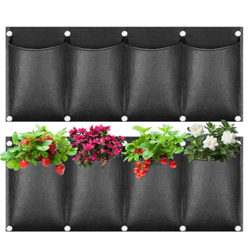 ACTOYS Sac à Plantes Mural, 4 Poches Sacs de Plantation Murale, Sac de Plantation Vertical, Poche Mur Vegetal, Jardin Vertical Exterieur pour Balcon, Extérieur,...