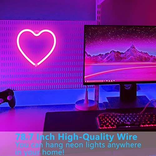 Pink Heart Neon Sign for Bedroom Decoration, Battery or USB Powered Romantic Love Heart Neon Light L