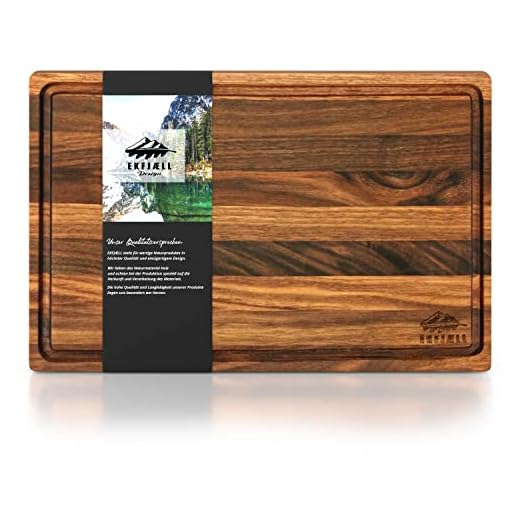 EKFJAELL Tabla de cortar de nogal americano con ranura para el jugo 31 x 20 x 2 cm, antibacteriana y tratada con aceite de girasol - Tabla de cortar de madera, bandeja de servir, tabla de servir