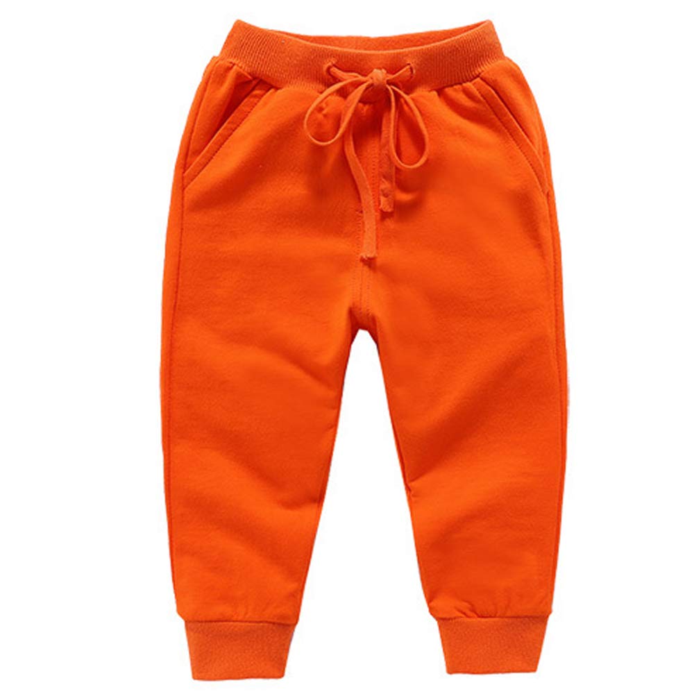 Ding Dong Baby Toddler Kid Boy Solid Cotton Active Pants Casual Drawstring Jogger Sport Jogger Pants?Orange,7-8T?