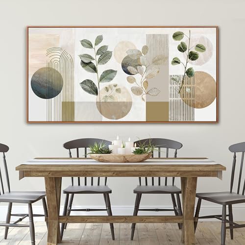 Image of Large Boho Green Wall Art For Living Room Prints Green Botanical Boho Wall Art Modern Sage Bohemian Canvas Art Wall Decor Natural Abstract Geometry Lines Prints Picture 29x58 In With Framed