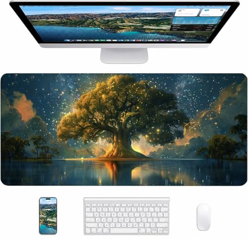 Tapis de souris gaming vert XXL 700x300mm Arbre de la Vie U-3262 pour bureau