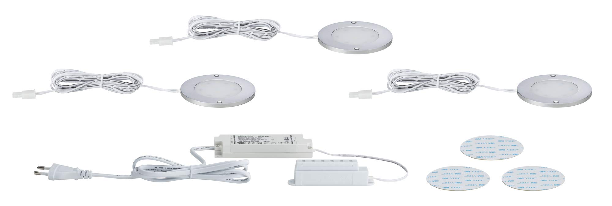Paulmann 93562 LED Möbelleuchte Set Leaf rund incl. 3x4 Watt Schrankleuchte Alu gebürstet Schranklicht Alu Küchenlampe 2700 K