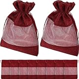 DOITOOL 10 Stück Jute Geschenktüten mit Kordelzug 16x23cm Weinrot Stoffbeutel mit Fenster für...