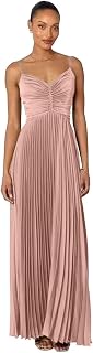 ROSEGOD Pleated Satin Long Bridesmaid Dresses for Women Spaghetti Strap V Neck Wedding Guest Dress RS010