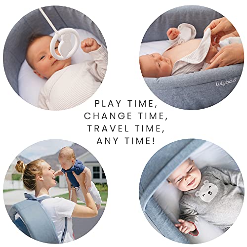 Lulyboo Indoor/Outdoor Cuddle & Play Baby Travel Lounge, Portable, Adjustable Baby Nest Backpack, Denim/Blue - Thumbnail 3