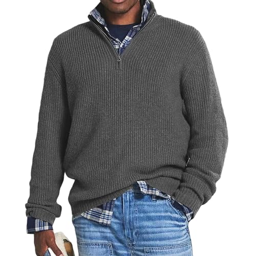 Men's Business Casual Zipper Sweater,Quarter Zip Knitted Pullover,Mens Basic V-Neck Sweaters Long Sleeve