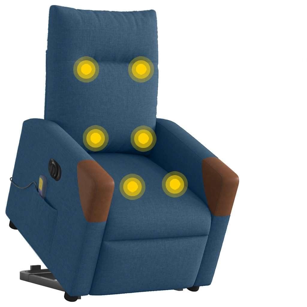 Massagesessel elektrisch mit Aufstehhilfe in Blau, Stoffbezug, verstellbare Rückenlehne und Fußstütze, 6-Punkt-Vibrationsmassage, Stabiler Holz Metall Rahmen
