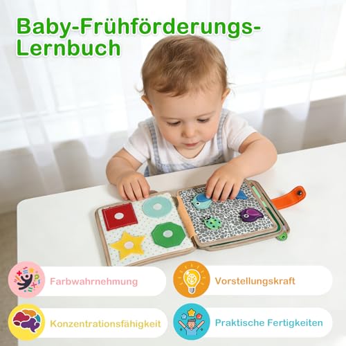 Busy Board ab 1 Jahr, Quiet Book Beschäftigungsbuch für Kleinkinder, DIY-Filz-Beschäftigungsbuch, Beschäftigungsbuch mit Lebenskompetenzen (Orange)