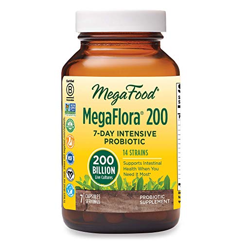 MegaFood MegaFlora 200 - 7-Day Intensive Probiotic - Features 14 Probiotic Strains & 200 Billion CFUs for Intestinal Support - Non-GMO, Vegan, Gluten-Free & Made Without Dairy & Soy - 7 Caps