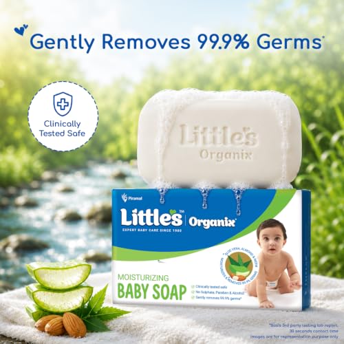Image of Little's Organix Gentle Moisturizing Baby Soap 75g x Pack of 5 | With AloeVera & Neem | No Sulfate, Paraben & Alcohol | Clinically Tested Safe | Hypoallergenic | Removes 99.9% Germs