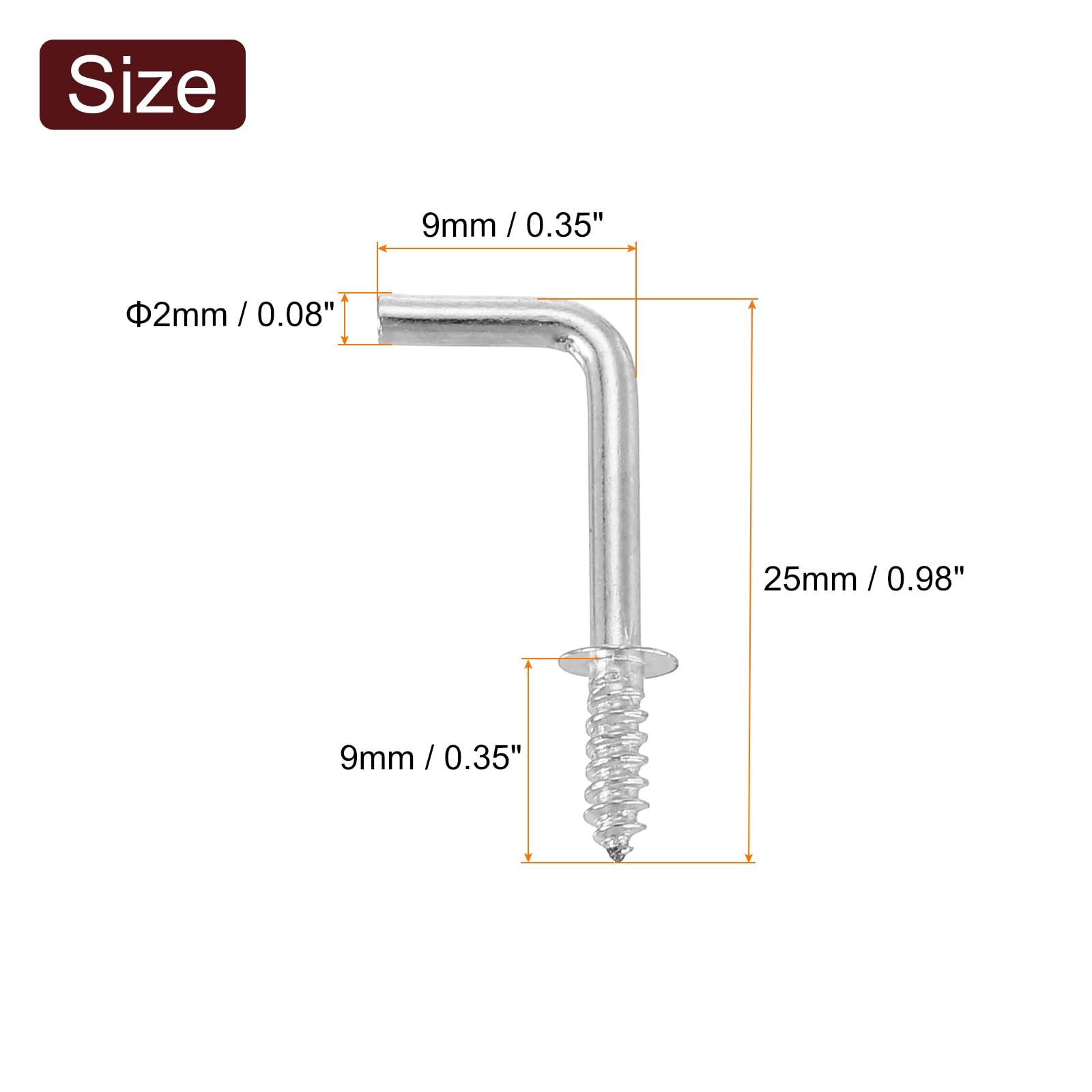 uxcell 100 Pcs L Shape Hooks, 5/8 Inch Right Angle Hooks Carbon Steel Small Screw in Hooks 7 Shape Right Angle Hook for Hanging, Silver