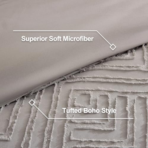 Image of Litanika King Size Comforter Set Milk Grey, 3 Pieces Cream Tufted Boho Farmhouse Bedding Comforter Sets, Lightweight Fluffy Comforter Bed Set for All Season (104x90In Comforter and 2 Pillowcases)