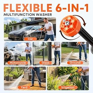 Portable Cordless Pressure Washer, Battery Powered Power Washer Car Wash Gun with 6-in-1 Nozzle & Foam Cannon, Handheld High Pressure Cleaner for Car, Driveway, Patio, Garden, RV