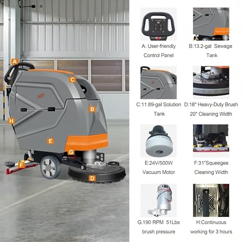 Image of N3 20 inch Walk-Behind Scrubber Kit,31 inch Squeegee,190 RPM | sturdy metal frame & wear-resistant ABS; full kit with 2 brushes 2 rubber lips; Perfect for retail; epoxy & greasy floors