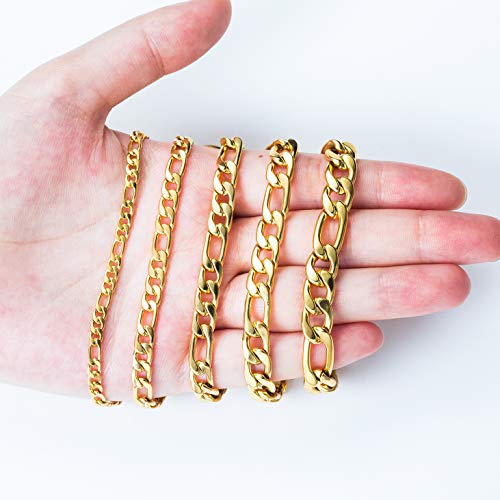 Estendly 18K Gold Plated 16 Inches Figaro Chain Necklace 4Mm Stainless Steel Figaro Link Chain For Men Women #TOP4