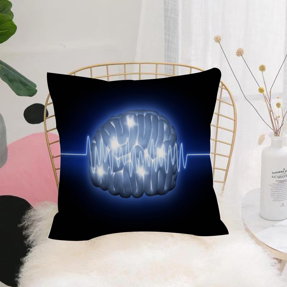 HYOSXW Cushion Cover,Throw Pillow Case Home Decorative for Living Room Bedroom Sofa Chair 16X16 Inch,3D rendering of Human brain with brain wave floating on a black background,Pillowcase 40X40cm