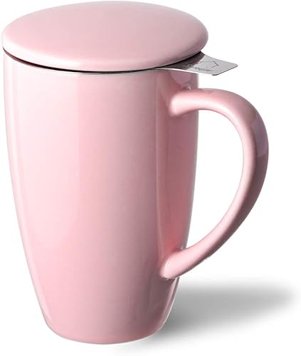 Sweejar Taza de té de porcelana con infusor y tapa, tetera con filtro, máquina de té para hojas sueltas, 16 onzas líquidas para té, café, leche,