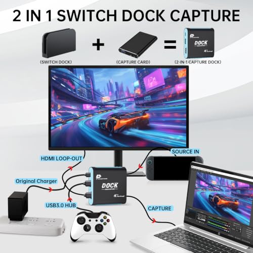 2-in-1 Switch 2 Dock & Capture Card with USB-C Video Input for Streaming - image 2