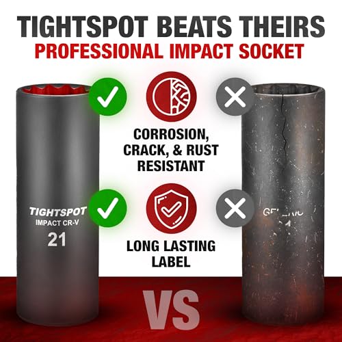 Image of TIGHTSPOT 1 /2 Inch Drive - 21 mm Deep Impact Socket with Anti-Rounding 12 Point Design, Heat-Treated CRV Steel, Metric