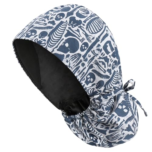 Image of QBA Adjustable Working Cap with Button, Satin-Lined Hat, Cotton Working Hat Sweatband, Elastic Tie Back Hats Unisex
