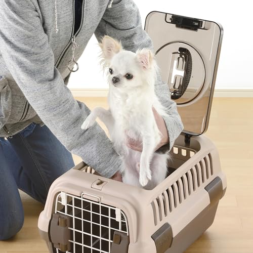 Richell: Double Door Carrier: Small Brown - Pet Transporter, Small Cats & Dogs Up to 11lbs, Attach to Car Seat Belts, Clear Top Door, Front Entry Gate - Thumbnail 2