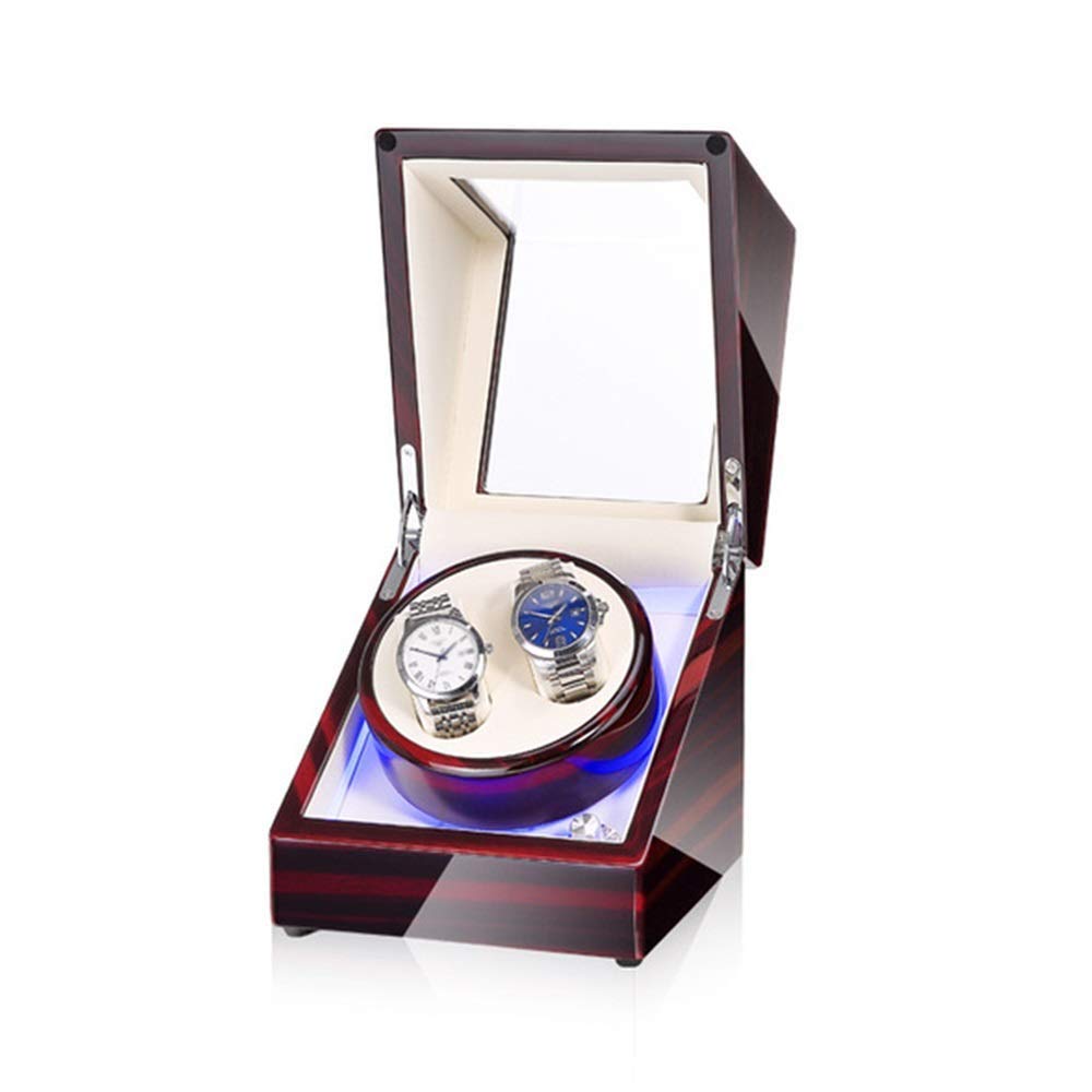 QUSYZD Watch Double Watch Winder Box for Automatic Watches, with Blue LED Light, Wood Shell Piano Paint Exterior, Extremely Silent Motor,A