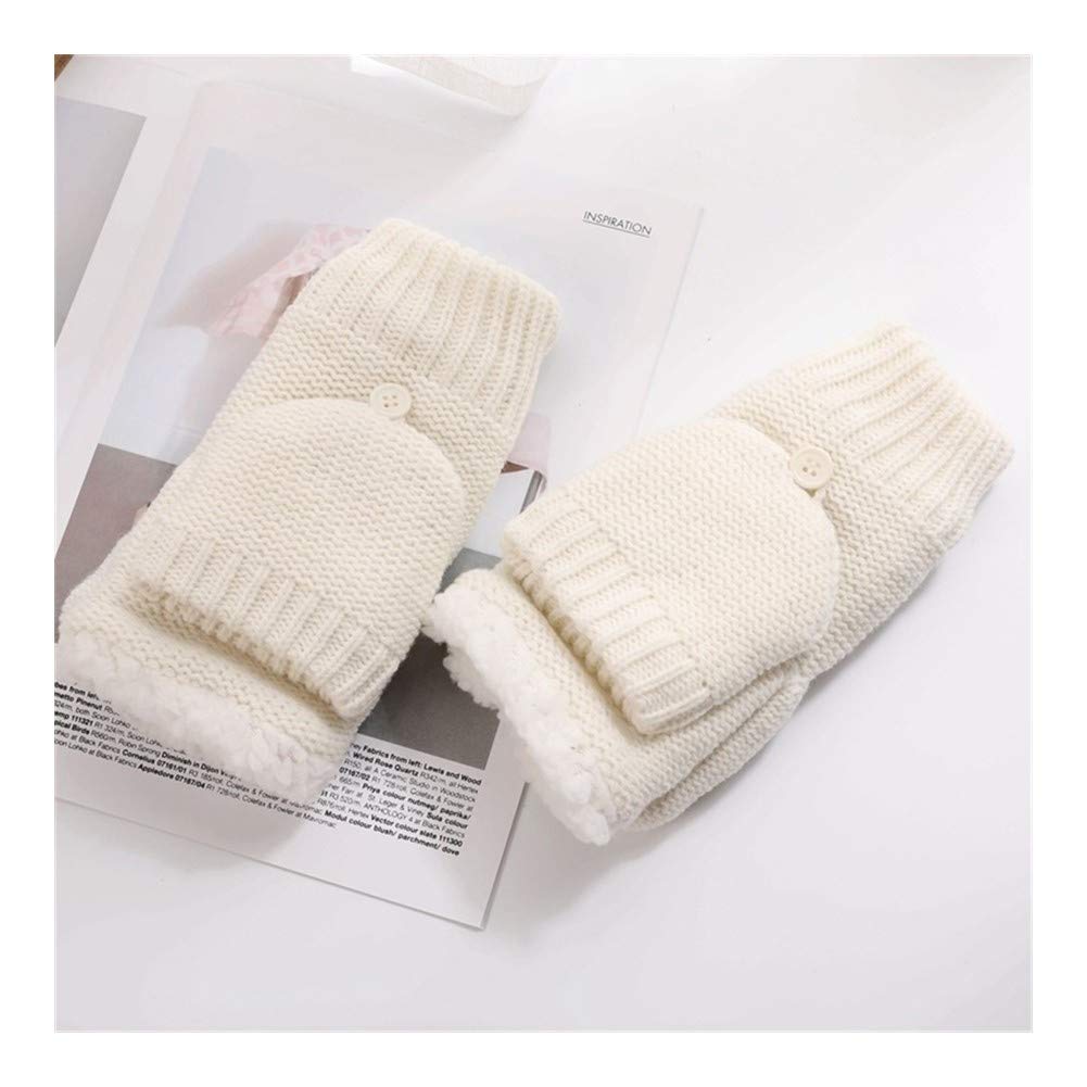 Guantes Caliente del Invierno de Lana de Punto Guantes sin Dedos de tirón (Color : Khaki, Size : One Size)