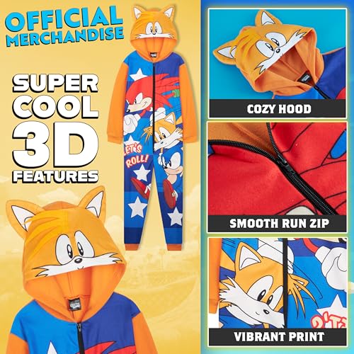 Sonic The Hedgehog One-Piece Pajamas for Boys, Fleece Jumpsuit with Hood, Tails, Zip Sleepwear, Loungewear, Gifts for Kids4